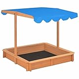 Rantry Sandkasten mit verstellbarem Dach aus Tannenholz 115 x 115 x 115 cm, Sandkasten für Kinder im Freien, Sandkasten für Kinder
