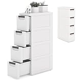 KOMFOTTEU Schmaler Nischenschrank auf Rollen, Rollschrank mit 3/4/5/6 Schubladen, Rollwagen Nischenregal platzsparend, Ordnungswagen Schubladenschrank für Küche Badezimmer (4 Schubladen, 1 Stück)