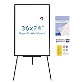 Magnetische Whiteboard-Staffelei Schwarz, 90 x 60 cm, Tragbares Trockenabwischbares Board, Höhenverstellbar für Schule, Büro und Zuhause (Schwarz)
