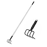 BARAYSTUS Gartenhacken Zum Unkrautjäten,4 Zinken Handkultivator,Gartengrubber mit Langem Stiel, Zum Pflügen,Wenden,Belüften, Jäten Long Hand Cultivator