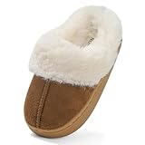 LACOFIA Jungen Mädchen Hausschuhe Kinder Plüsch Pantoffel Winter Warm Haus Schuhe rutschfest Bequeme Slipper Braun 32/33 EU