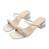 Yardenfun Mid heeled Weiße Sandalen Damen Sommer Pantoletten mit Klobigem Blockabsatz Atmungsaktiv Bequem Modisch für Alltag und Freizeit