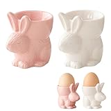 ACAREY Eierbecher Keramik Ostern, 2 Stück Osterhase Eierbecher Lustig, Eierbecher Kinder Osterdeko Geschenk, 3D Hasen Eierhalter für Ostern Tischdeko Küche Wohnzimmer Deko (A)