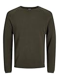 JACK & JONES Herren Strickpullover Rundhals Basic Langarm Sweater Baumwolle Shirt JJEHILL, Farben:Olive,Größe Pullover:L