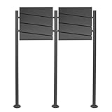 Wiltec 2er Set Designer Briefkasten V16 Anthrazit 1000 x 135 x 1200 mm, Wandbriefkasten mit Schloss, Zeitungsrolle, Ständer, Postkasten aus pulverbeschichtetem Stahl