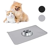 Napfunterlage Hund Katzen Silikon Napfunterlage Futtermatte wasserdichte und rutschfeste 48x30 cm (grau)