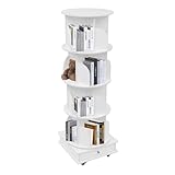 4-Regal Bücherregal Drehbar Standregal 360° Frei Drehbares Massivholz Holzregal mit Rädern und Kleine Schrank Multifunktionales Bücherregal für Aufbewahrung Büchern Zeitschriften CDs 46x46x142cm