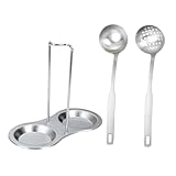 ABOOFAN Edelstahl Suppenkelle und Schaumlöffel mit Langem Griff und Rostfreiem Aufbewahrungsständer Spülmaschinengeeignet Antihaftbeschichtet für Hot Pot und Vielseitige Küchenutensilien