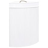 WIFESE Eck-Wäschekorb Bambus Weiß 60 L52,3 x 37 x 65 cm Wäschetonne Laundry Baskets Wäschekorb mit Deckel Klappbarer Wäschekorb mit Griffen Wäschebehälter für Schmutzwäsche Leicht Zu Tragen