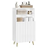eSituro Badezimmerschrank, Badschrank, Badkommode mit 2 offenen Fächern, 2 Türen, 2 verstellbaren Einlegeböden, Schrank Badezimmer weiß, 50x93x30 cm