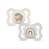 MAM Supreme Schnuller | 0-6 Monate | Babyschnuller beugt Zahnfehlstellungen vor | 94% Akzeptanz | Schnuller für Neugeborene | SkinSoft Silikon | Schaf/Regenbogen | 2 Stück