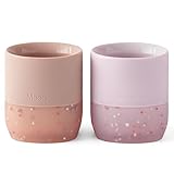 Moonkie Trinklernbecher, 2er-Pack Schnabeltasse Baby Silikon, Trinklernbecher ab 4 Monate, Kinderbecher BPA-frei, Trinkbecher Baby, Becher Kinder mit Kapazitätsmarkierungen, 2oz(Blush/Zartflieder)