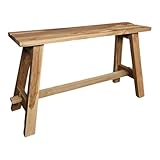 Teakholz Bank 80 cm | Natur | Rustikale Massivholzbank aus Altem Teak | Handgefertigte Sitzbank ohne Lehne | Deko Holzbank für Wohnzimmer, Flur & Schlafzimmer