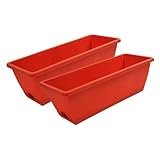 perfk 2 Stück Blumenkasten mit Entwässerungslöchern, Blumenkasten für Fensterbank, Blumentrog für Garten, Blumentopf für Regal, Hof, Rot