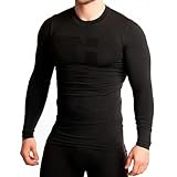Thermo-Sport-Kompressionsshirt, Unisex, lange Ärmel, ideal für Radfahren, Laufen und Trailrunnen, Schwarz , S