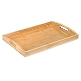 anshuke Bambus Serviertablett mit Griffen, Holz Tablett Küchentablett Servierplatte Frühstückstablett für Frühstück, Tee, Couchtisch, Küchen Deko Bett (40 x 28 x 3 cm)
