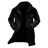 Generisch Mantel Herren,Mittellang Wildlederjacke FüR Herren,Vintage Lange Lederjacke,Windjacke,Retro,Arbeits,Winddichter Mantel Mit Taschen,Einfarbig,Outdoor,LäSsiger,Warm Winterjacke,Reitmantel