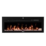 Tronitechnik® Wandkamin elektrisch, Panorama Elektrokamin mit LED Flammeneffekt dimmbar inkl. Kristalle, Elektroheizung 900/1800W, App-Steuerung & Fernbedienung, Timer, schwarz