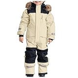 Generisch Schneeanzug Kinder Jungen Skianzug Thermo Skioverall Winter Warm Schneeoverall Winddicht Winteranzug Mit Abnehmbarer Matschanzug Outdoor Softshellanzug (Beige, 1-2 Years)