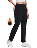BALEAF Winter Golfhose Damen Stretch Wanderhose Schnelltrocken Leichte Sporthose UPF50+ mit Reißverschlusstasche Freizeithose Atmungsaktiv Schwarz L