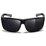 SUNGAIT Quadratische polarisierte Herren-Sonnenbrille leichte Sportbrille rechteckig umlaufender Rahmen zum Angeln Golfen und Laufen (Schwarzer Rahmen/Graue Gläser)