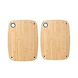 YUHRSTO Schneidebrett Doppelseitige Bambus-Holzschneidebrett-Set von 2 küchen verdickten haltbaren Hackbretter Hängenden Loch und Nichtbewegung Füße Design 11.02 * 14.96inches Schneidebrett-Set