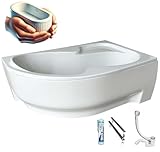 ECOLAM Badewanne WELA 160x100 cm rechts mit Isolierung | Thermobadewanne ecoThermoPro Wärmeschutz Schalldämmung | Eckwanne Eckbadewanne + Verkleidung Acrylschürze I Ablaufgarnitur Füße Silikon