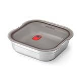 BLACK + BLUM - Quadratische Lunchbox, luftdicht, Edelstahl, mikrowellengeeignet, spülmaschinenfest, Backofen und Gefrierschrank – sicherer Deckel – 1100 ml – Grau/Rot