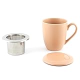 Hanseküche Teetasse mit Deckel und Sieb – XXL Teebecher 600ml – Große Tee Tasse Keramik – Jumbotasse – Tasse mit Deckel, Keramik, Teefilter, Teesieb, Groß (Rot, 600 ml)
