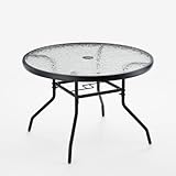 COSTWAY Gartentisch, Ø 70 cm Beistelltisch Outdoor mit Schirmloch & Glasplatte, runder Terrassentisch, Balkontisch, Kaffeetisch für Garten, Terrasse, Balkon
