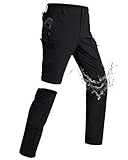 xtuwkzo Trekkinghose Herren Zipper Wasserdicht Schnell Trockend Abnehmbar Atmungsaktiv Softshellhose Multi Taschen Stretch Wanderhose Männ Kurz Taktik Angeln Hose Schwarz XL