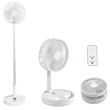 BESTBOMG Standventilator Leise Ventilator mit Fernbedienung, Tragbarer Faltbarer Teleskopventilator, 7200 mAh Vierstufig Regelbarer Tischventilator