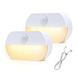 YzzYzz LED Nachtlicht mit Bewegungsmelder, LED Nachtlicht Kinder, USB Wiederaufladbar, Nachtlampe für Schlafzimmer, Schrank, Toilette, Flure, Treppenbeleuchtung (2 Stück Warmweiß)