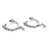 Westernsporen Edelstahl Pferde - Sporen 2er Set, Silber, mit filigranem Muster, robust, mit schonendem Zahnrad - Mechanismus – ideal für Westernreiten, Dressur, Training