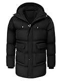 heekpek Herren Winterjacke Outdoor Parka Jacken Lang Männer Warme Winddicht Wasserdicht Puffer wintermantel mit Kapuze, Schwarz, XL