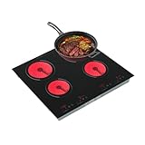 Cerankochfeld, 4 Zonen Eingebaut Kochfelder - Touch-Bedienung/Timer-Funktion/Sicherheitssperre, Keramikkochfeld für Kochen, Schmoren, Dämpfen