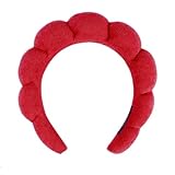 ELDTEC 1 x Spa-Stirnband für Damen, geschwollenes Make-up-Stirnband, rutschfest, breites Frottee-Schwamm-Stirnband für Hautpflege, Gesichtswäsche, Make-up-Entfernung, Dusche, Gesichtsmaske (rot)
