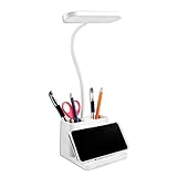 5W Weiß Schreibtischlampe LED Dimmbare Tischleuchte 3 Farb und 3 Helligkeitsstufen, Wiederaufladbare Schreibtischlampe mit Stifthalter und Handyhalterung, Kinder Tischlampe für Lesen, Lernen, Arbeiten