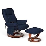 BOX FURNITURE Schwingsessel 2510 mit Fußstütze aus dunkelblauem Leder mit lackiertem Holzrahmen