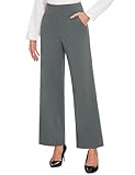 Desol Weite Stoffhose Damen Elegant, Yogahose Damen Weites Bein mit Taschen, Hohe Taille Palazzo Hose Damen, Zuschneidbar Grau Elegante Hose Damen für Business, Freizeit, Sport
