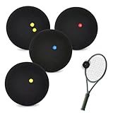 Homirty Squash Bälle 4er-Set Sport Squash Ball, Doppelgelb Punkte, einzelne gelbe Punkte, einzelne rote Punkte, einzelne Blaue Punkte, High Bounce Squash Ball für Anfänger, Wettbewerb und Training
