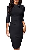 HOMEYEE Damen Vintage Revers Geraffte Bodycon Business Bleistiftkleid B574 (M, Schwarz-L)