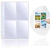 50 Stück Fotohüllen DIN A5, Transparent Postkartenhüllen, 4 Fach Geteilt Fotosichthüllen, Top Loading Fotoalbum, Klarsichthüllen A5 für Familien, Hochzeits, Ordnungshüllen(19.6 x 15.5 cm)