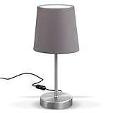 B.K.Licht - Nachttischlampe mit Kabelschalter, E14 Fassung, Lampenschirm aus Stoff, Tischlampe, Lampe, Schreibtischlampe, Tischleuchte, Bürolampe, Leselampe, Leselicht, 30,8x10 cm,Grau