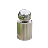Köhko® Kugelbrunnen Ø25cm mit integrierte LED-Beleuchtung auf zylindrischen Edelstahl Eimer H30cm hochglanzpoliert Gartenbrunnen aus Edelstahl