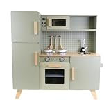 Bandits & Angels Holz-Kinderküche XL Modern Green ab 3 Jahren – Thekenhöhe 52 cm – Inkl. 5 Zubehörteile - Für Jungen und Mädchen - Kinderküche - Spielzeugküche - Grüne Spielküche