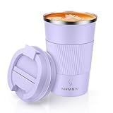 MOMSIV Thermobecher Isolierbecher, 13oz/380ml Rutschfest Edelstahl Travel Mug, Kaffeebecher aus Doppelwandig isoliert Vakuum auslaufsicher Reisebecher mit Deckel Kaffee-to-go Becher, Rosa