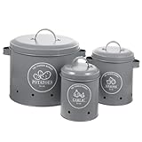 CRILSTYLEO 3St Kartoffeleimer Kartoffelhalter Zwiebel-Organizer Anlage Gemüselagerung edelstahlbehälter aufbewahrung kartoffeln Lebensmittelbehälter Knoblauch Behälter Schmiedeeisen Grey