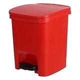 POPETPOP Kunststoff Mülleimer 10 L mit Fußpedal und Geruchsdeckel Rechteckiger Tretmülleimer für Küche Schlafzimmer Büro Roter Recycling Abfallbehälter