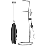 Schwarzer kabelloser elektrischer Milchaufschäumer, Doppelkopfschlägel für Kaffee und Backen